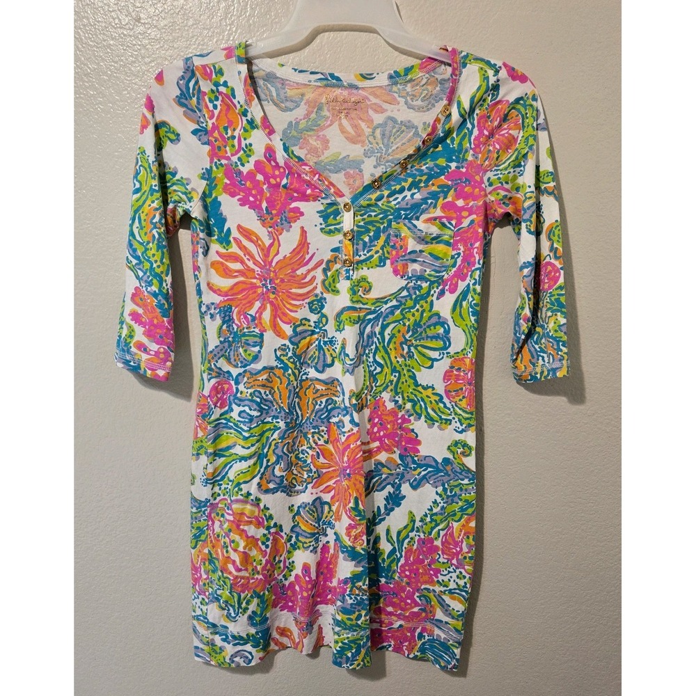 Lilly Pulitzer Women's Multicolor V Neck Dress With Gold Buttons Size Small
